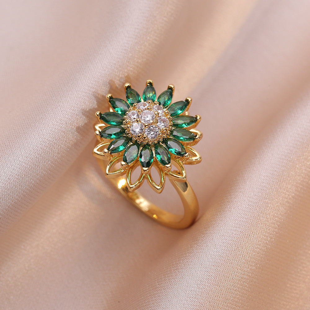 Anillo con Movimiento de Girasol baño en oro