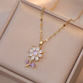 Collar de Girasol Morada baño en oro