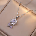 Collar de Girasol Morado con Baño en Plata