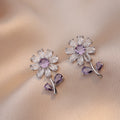 Pendientes de Girasol Morado con Baño en Plata